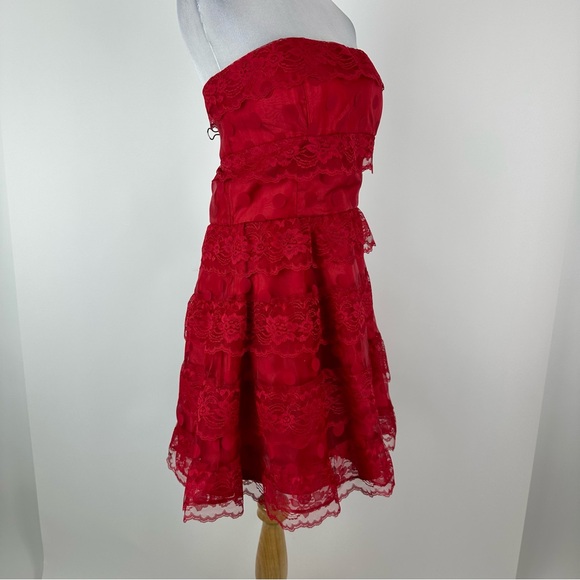 Vintage 90’s Steppin Out Red Polka Dot Lace Tiered Strapless Dress Size 14 - Picture 4 of 14